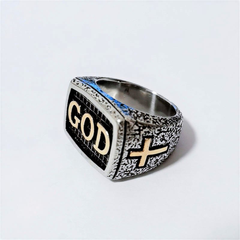 Christianartworkshop Retro Heavy Style GOD Divine Devotion Pattern Alloy Ring (3 Farben) - Silber-Gold - US 13 - image 3