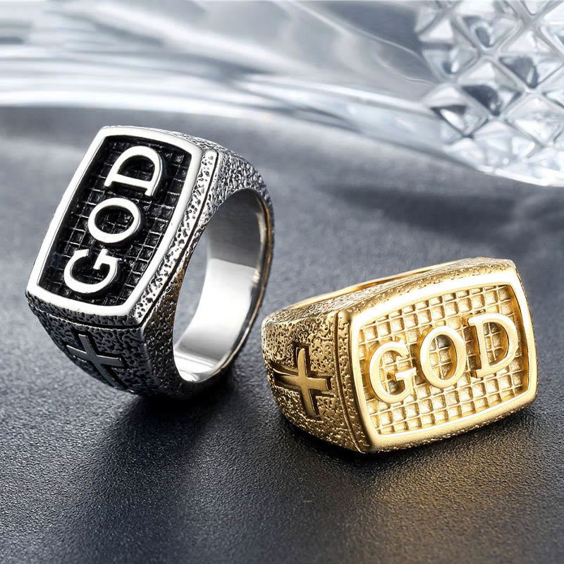 Christianartworkshop Retro Heavy Style GOD Divine Devotion Pattern Alloy Ring (3 Farben) - Silber - US 7 - image 0