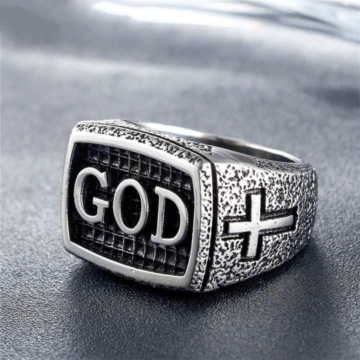 Christianartworkshop Retro Heavy Style GOD Divine Devotion Pattern Alloy Ring (3 Farben) - Silber - US 13 - image 1