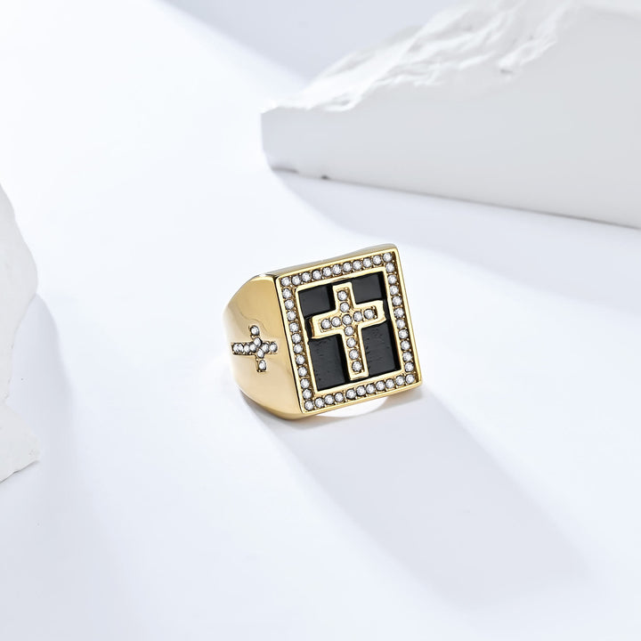 Christianartworkshop Retro-Ring im Hip-Hop-Stil mit Kreuz aus Titanstahl, quadratisch - image 4