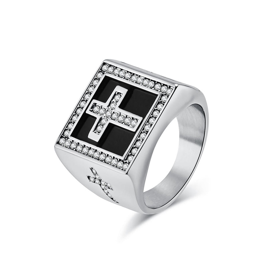 Christianartworkshop Retro-Ring im Hip-Hop-Stil mit Kreuz aus Titanstahl, quadratisch - image 2