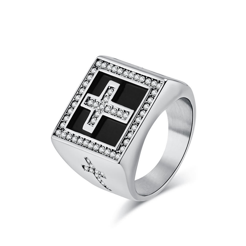 Christianartworkshop Retro-Ring im Hip-Hop-Stil mit Kreuz aus Titanstahl, quadratisch - image 2
