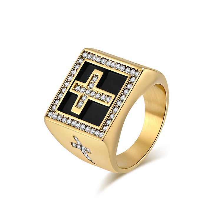 Christianartworkshop Retro-Ring im Hip-Hop-Stil mit Kreuz aus Titanstahl, quadratisch - Golden - US12 - image 3