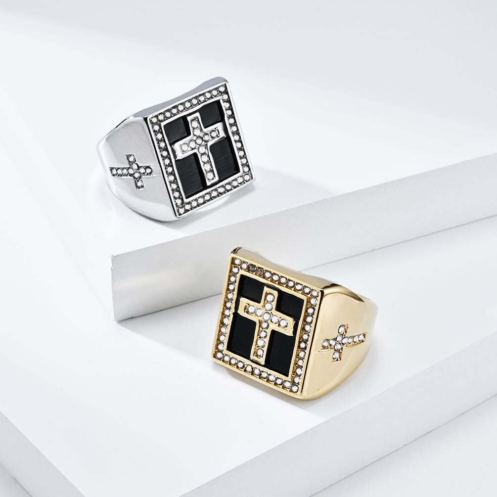 Christianartworkshop Retro-Ring im Hip-Hop-Stil mit Kreuz aus Titanstahl, quadratisch - Silber - US12 - image 1