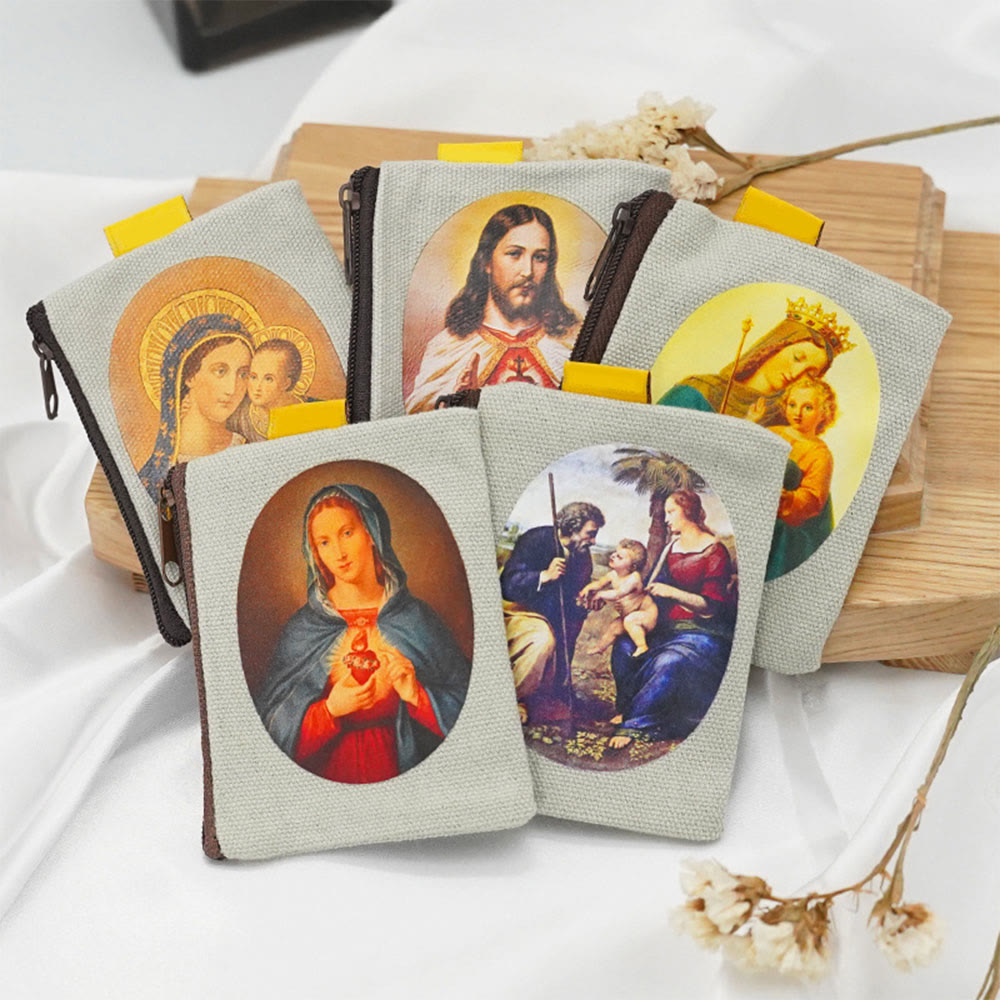 Christianartworkshop Schmuckbeutel im Retro-Klassiker-Stil mit Jesus und Unsere Liebe Frau, bunte Heilige Ikone, Aufbewahrungstasche - Alle Stile (8 Beutel) - image 0