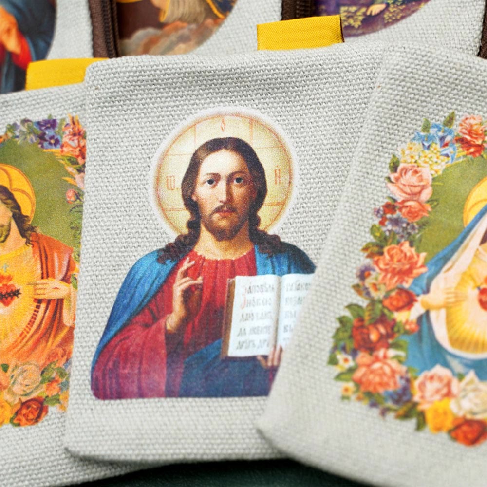 Christianartworkshop Schmuckbeutel im Retro-Klassiker-Stil mit Jesus und Unsere Liebe Frau, bunte Heilige Ikone, Aufbewahrungstasche - image 11