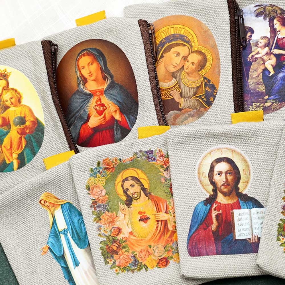 Christianartworkshop Schmuckbeutel im Retro-Klassiker-Stil mit Jesus und Unsere Liebe Frau, bunte Heilige Ikone, Aufbewahrungstasche - image 1