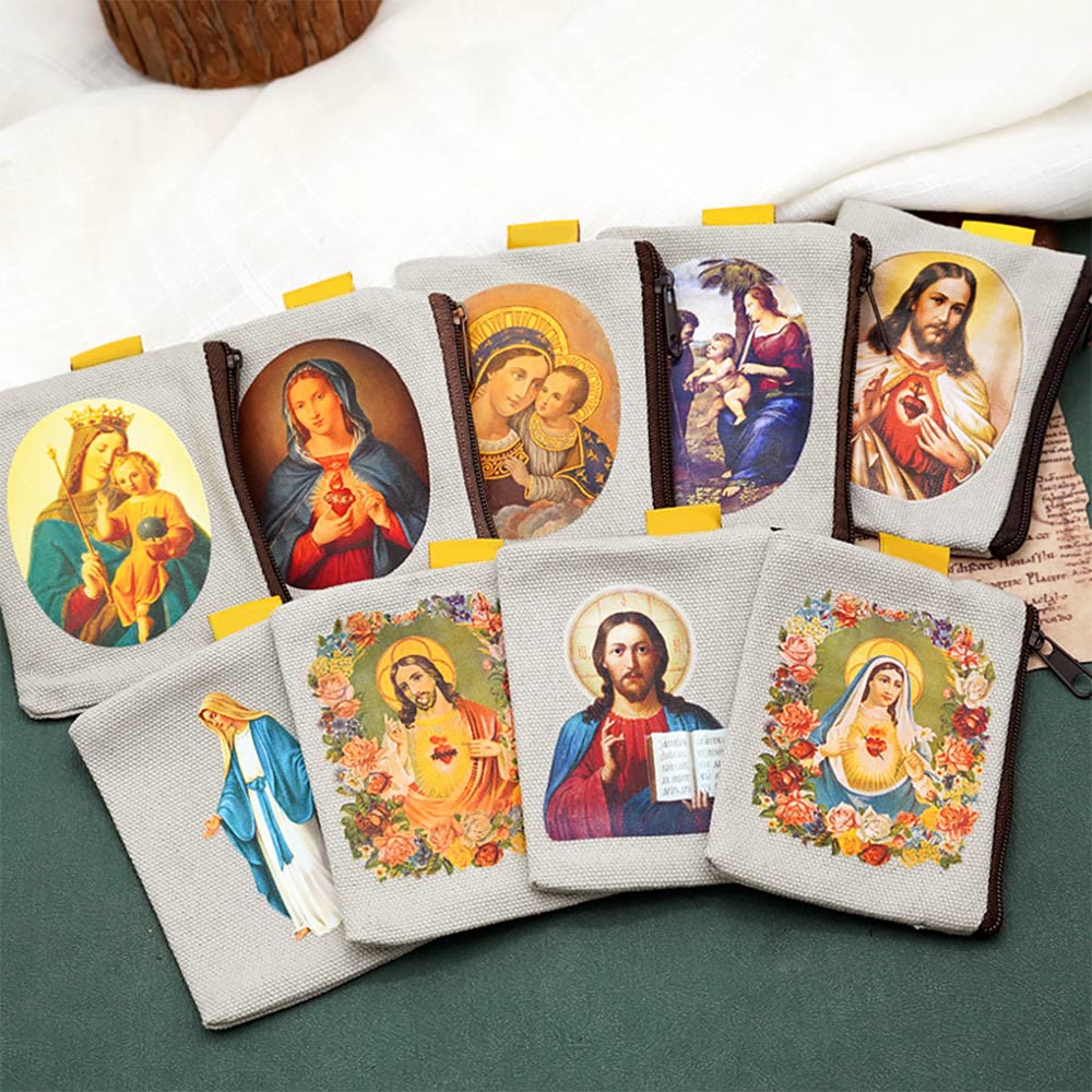Christianartworkshop Schmuckbeutel im Retro-Klassiker-Stil mit Jesus und Unsere Liebe Frau, bunte Heilige Ikone, Aufbewahrungstasche - image 3