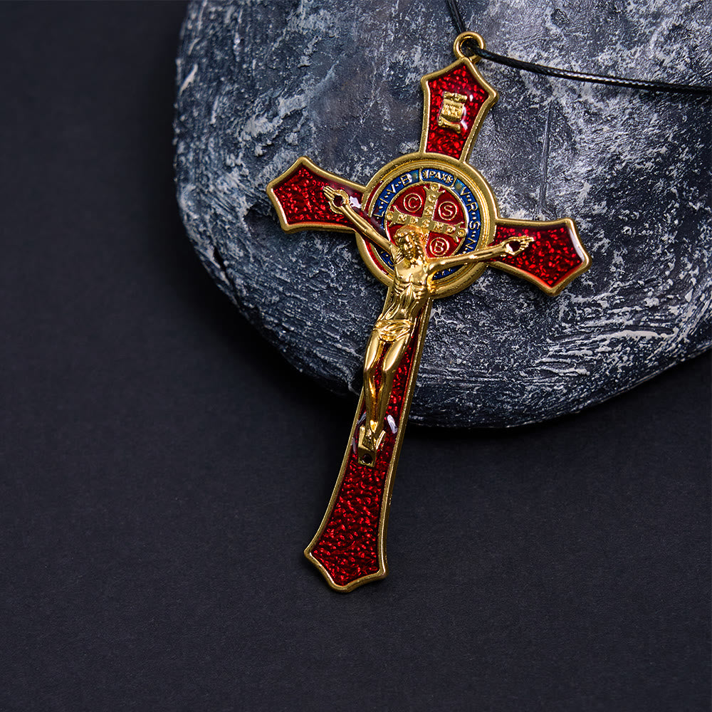 Christianartworkshop Halskette mit großem Kruzifix-Anhänger im klassischen Stil in Rot/Blau (5 Farben) - Rot - Perlenkette - image 0