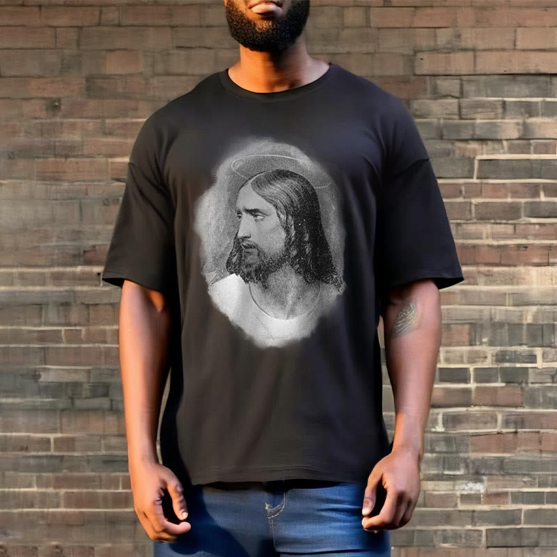 Christianartworkshop T-Shirt im Retro-Stil „Halo Jesus“, kurzärmlig, gewaschen