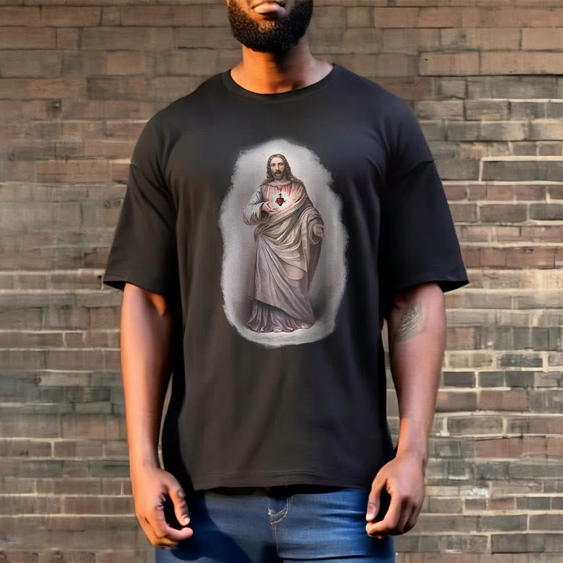 Christianartworkshop T-Shirt im Retro-Stil mit Herz-Jesu-Motiv, kurzärmlig, gewaschen