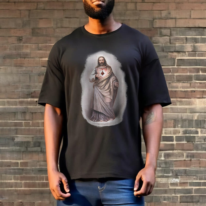 Christianartworkshop T-Shirt im Retro-Stil mit Herz-Jesu-Motiv, kurzärmlig, gewaschen