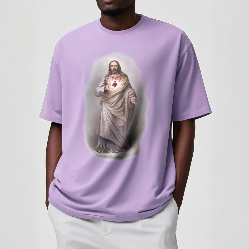 Christianartworkshop T-Shirt im Retro-Stil mit Herz-Jesu-Motiv, kurzärmlig, gewaschen