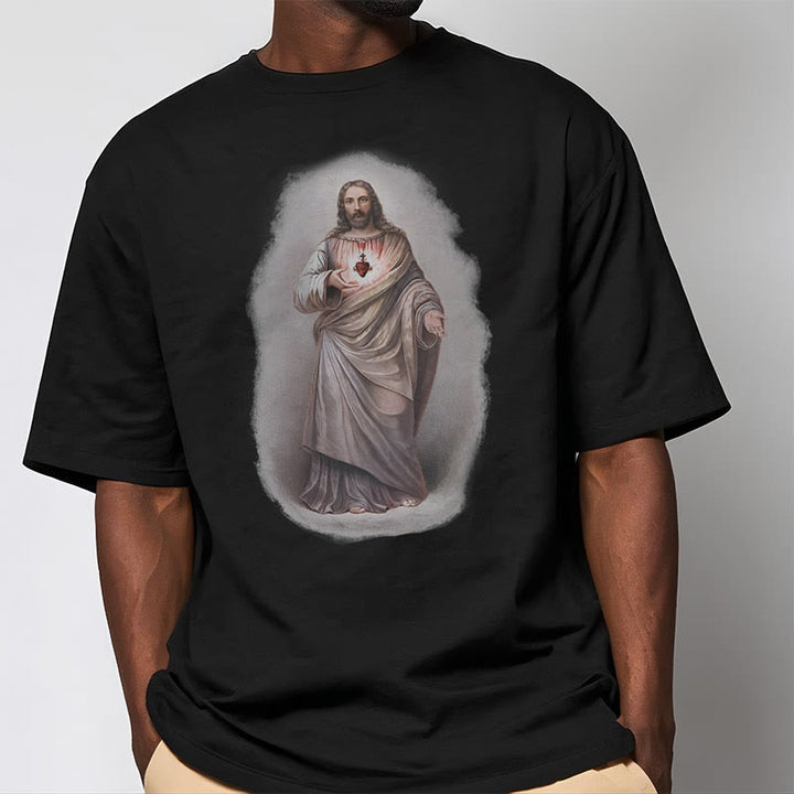 Christianartworkshop T-Shirt im Retro-Stil mit Herz-Jesu-Motiv, kurzärmlig, gewaschen