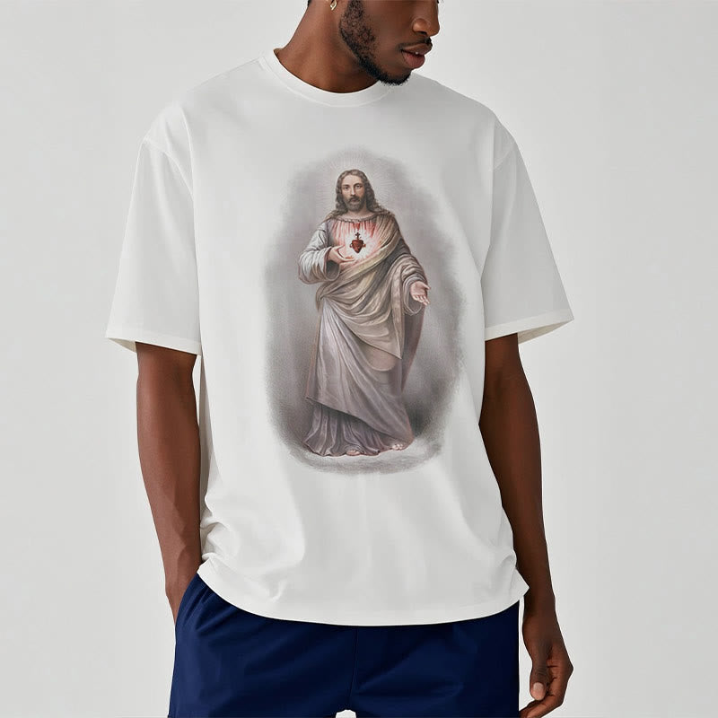 Christianartworkshop T-Shirt im Retro-Stil mit Herz-Jesu-Motiv, kurzärmlig, gewaschen