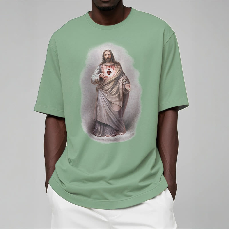 Christianartworkshop T-Shirt im Retro-Stil mit Herz-Jesu-Motiv, kurzärmlig, gewaschen