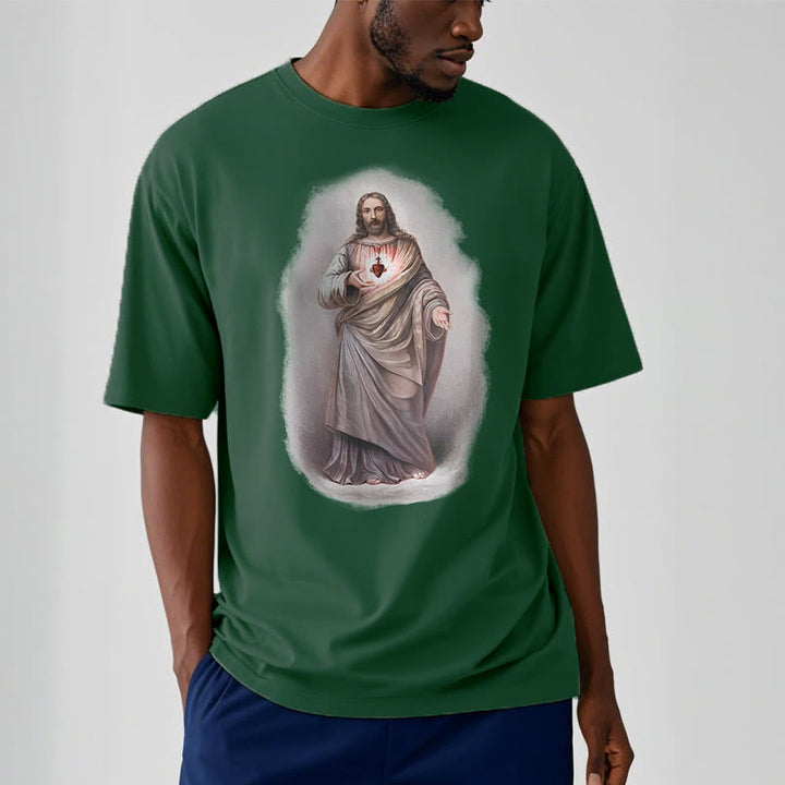 Christianartworkshop T-Shirt im Retro-Stil mit Herz-Jesu-Motiv, kurzärmlig, gewaschen