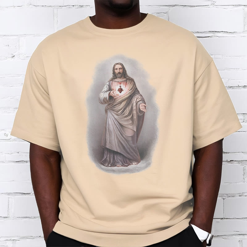 Christianartworkshop T-Shirt im Retro-Stil mit Herz-Jesu-Motiv, kurzärmlig, gewaschen