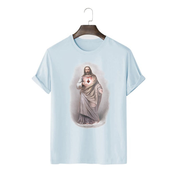 Christianartworkshop T-Shirt im Retro-Stil mit Herz-Jesu-Motiv, kurzärmlig, gewaschen