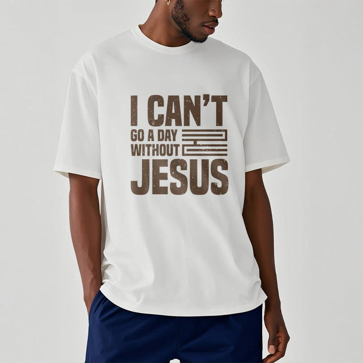 Christianartworkshop Zitat-Stil „I Can't Go a Day Without Jesus“ Statement, kurzärmliges, gewaschenes T-Shirt