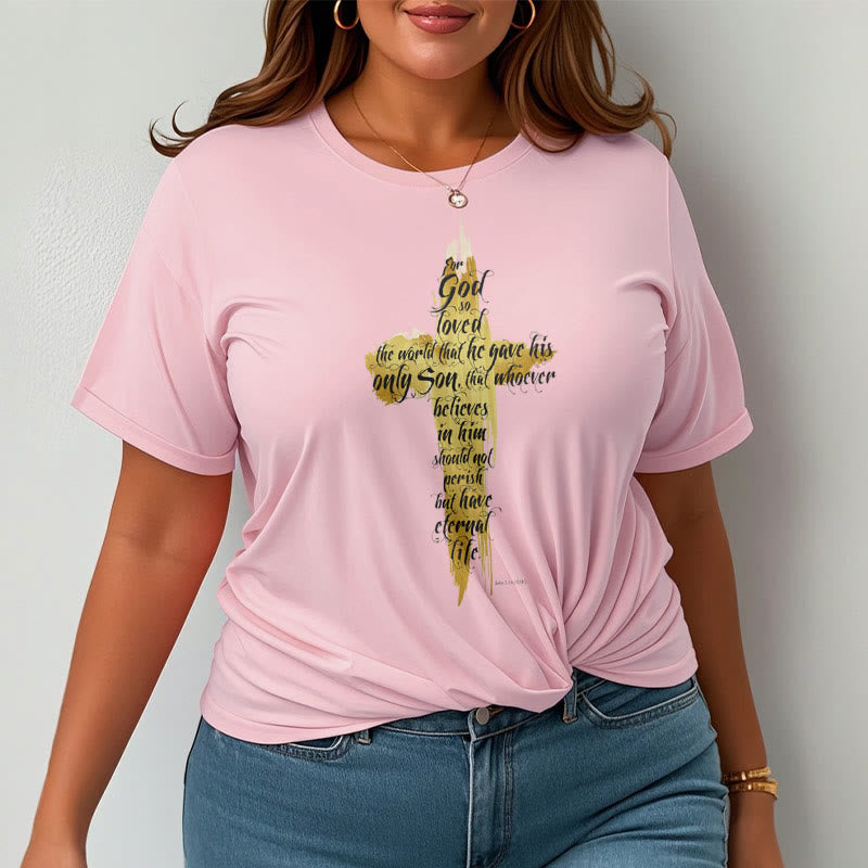 Christianartworkshop Zitat Stil Golden Cross Scripture - Johannes 3:16 Kurzärmeliges gewaschenes T-Shirt
