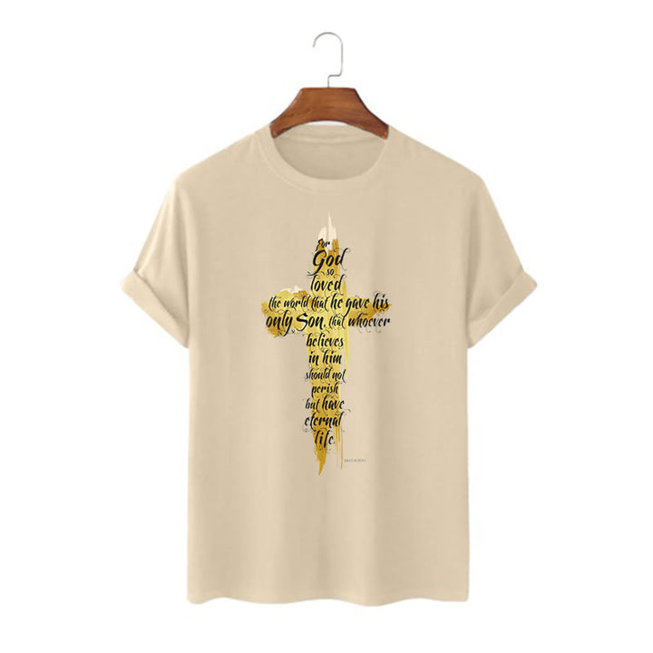 Christianartworkshop Zitat Stil Golden Cross Scripture - Johannes 3:16 Kurzärmeliges gewaschenes T-Shirt