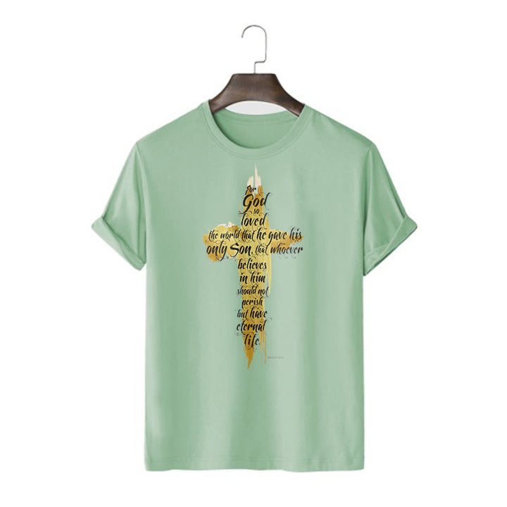 Christianartworkshop Zitat Stil Golden Cross Scripture - Johannes 3:16 Kurzärmeliges gewaschenes T-Shirt