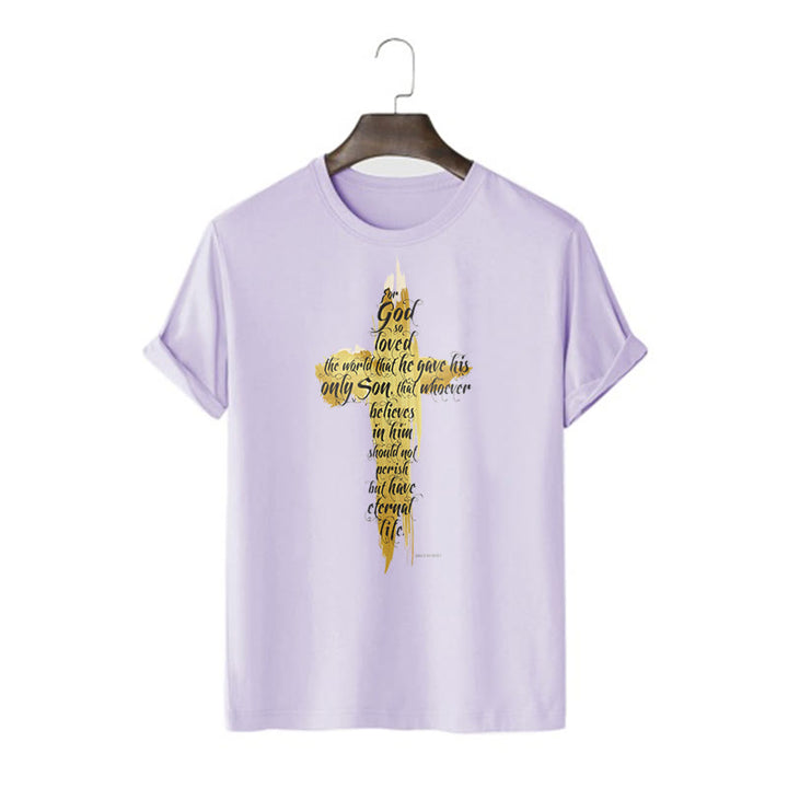 Christianartworkshop Zitat-Stil Goldenes Kreuz Bibelstelle - Johannes 3:16 Kurzarm-T-Shirt - Lila - 2XL - image 15
