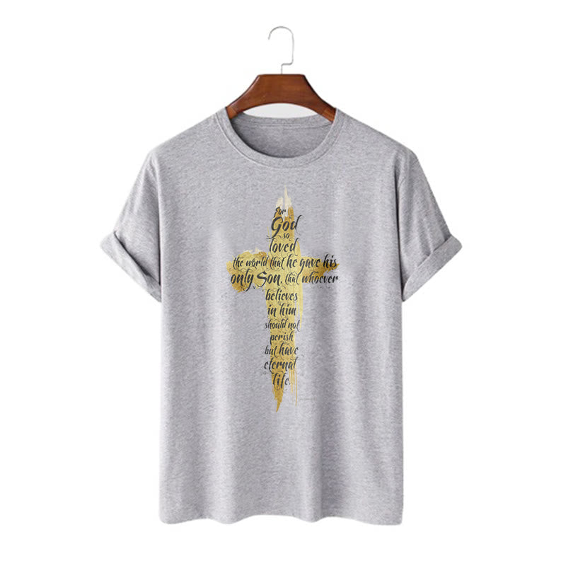 Christianartworkshop Zitat-Stil Goldenes Kreuz Bibelstelle - Johannes 3:16 Kurzarm-T-Shirt - Grau - 2XL - image 18