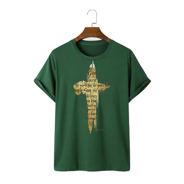 Christianartworkshop Zitat Stil Golden Cross Scripture - Johannes 3:16 Kurzärmeliges gewaschenes T-Shirt