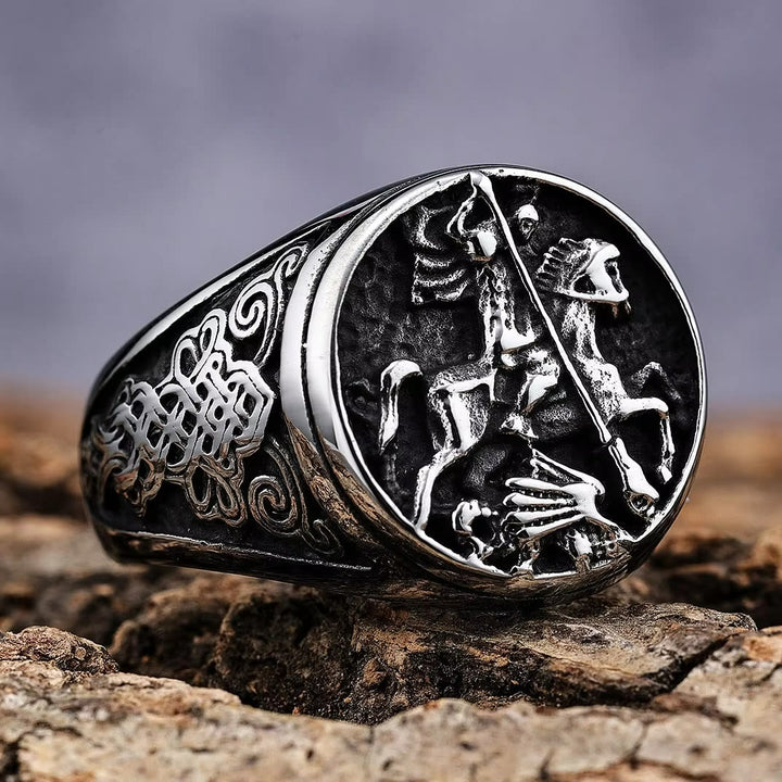 Christianartworkshop Klassischer Ring aus Legierung mit der Figur des Heiligen Georg im Retro-Stil