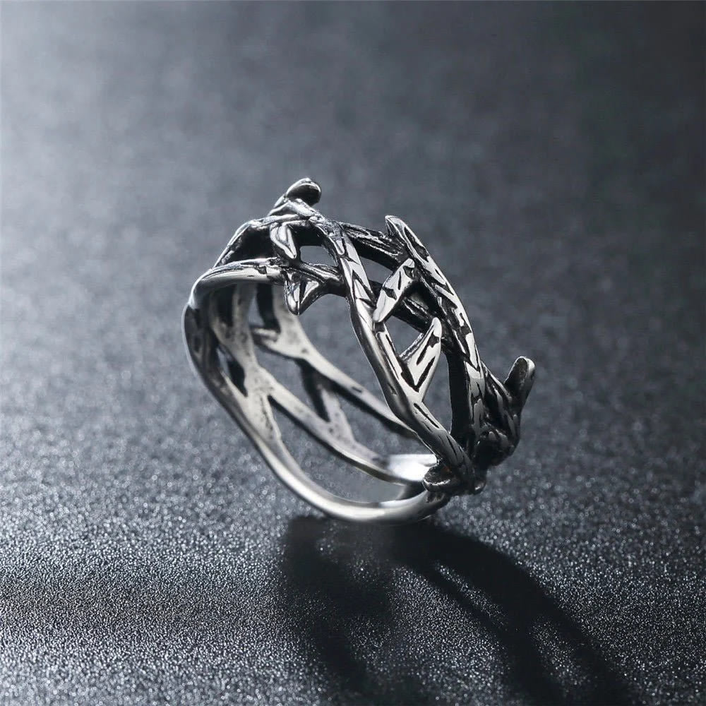 Christianartworkshop Handgefertigter Ring im Retro-Stil mit Jesuskrone aus Titanstahl - image 1