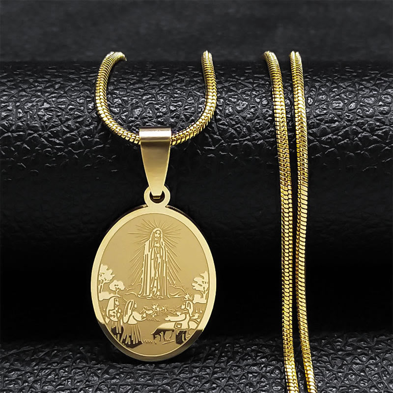 Christianartworkshop Halskette mit Anhänger „Unsere Liebe Frau von Fatima“ im klassischen Stil, handgefertigt - Gold - image 1