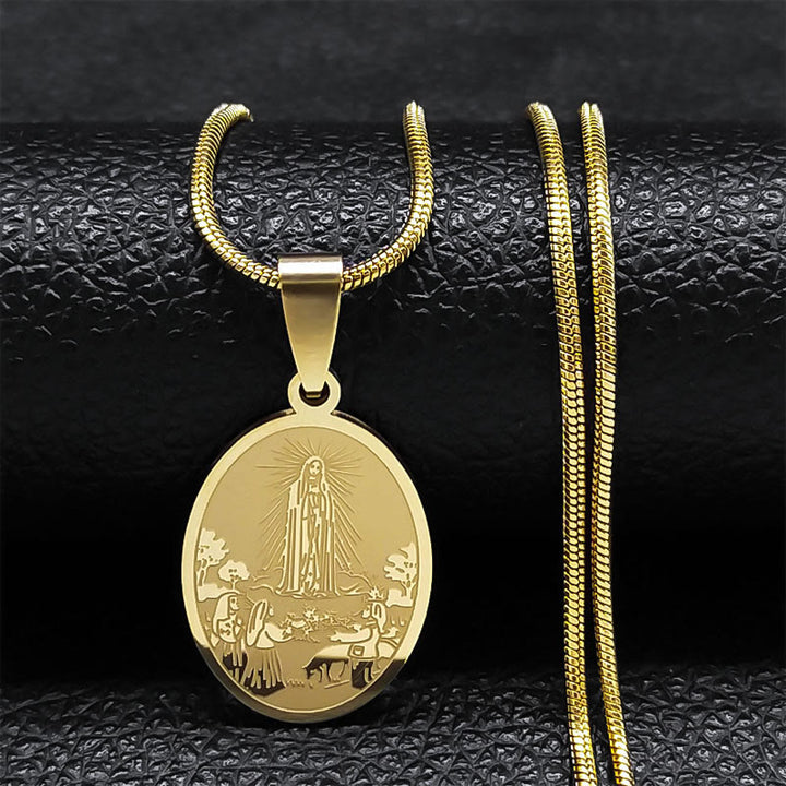 Christianartworkshop Halskette mit Anhänger „Unsere Liebe Frau von Fatima“ im klassischen Stil, handgefertigt - Gold - image 1