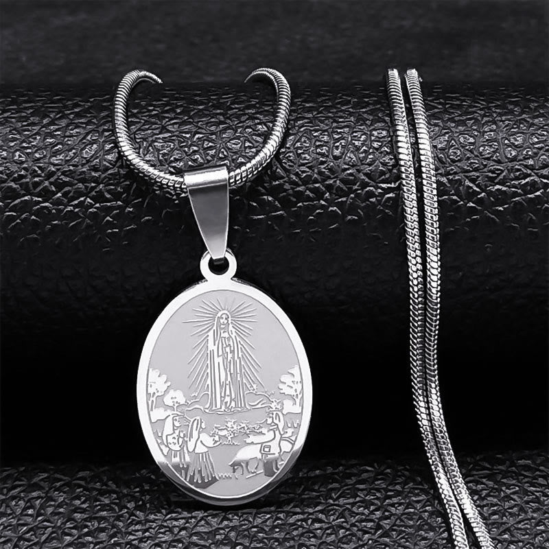 Christianartworkshop Halskette mit Anhänger „Unsere Liebe Frau von Fatima“ im klassischen Stil, handgefertigt - Silber - image 0