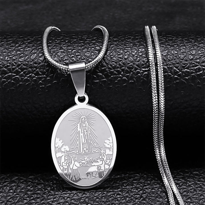 Christianartworkshop Halskette mit Anhänger „Unsere Liebe Frau von Fatima“ im klassischen Stil, handgefertigt - Silber - image 0