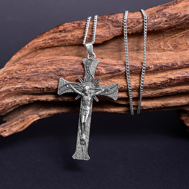 Christianartworkshop Halskette mit Anhänger im klassischen Retro-Stil mit Jesuskreuz und Kruzifix, Legierung