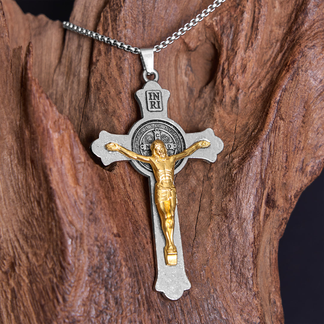 Christianartworkshop Halskette mit Anhänger im klassischen Stil, St. Benedikt-Ikone, Jesus-Kruzifix, Legierung - Jesus-Kreuz - Seitwärtskette - image 0
