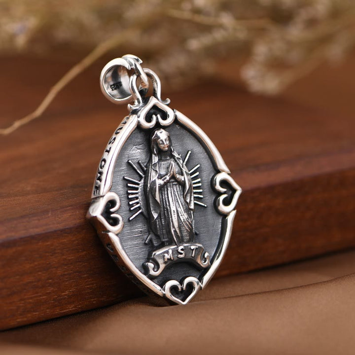 Christianartworkshop Halskette mit Anhänger „Unsere Liebe Frau von Guadalupe“ aus Sterlingsilber im Retro-Stil