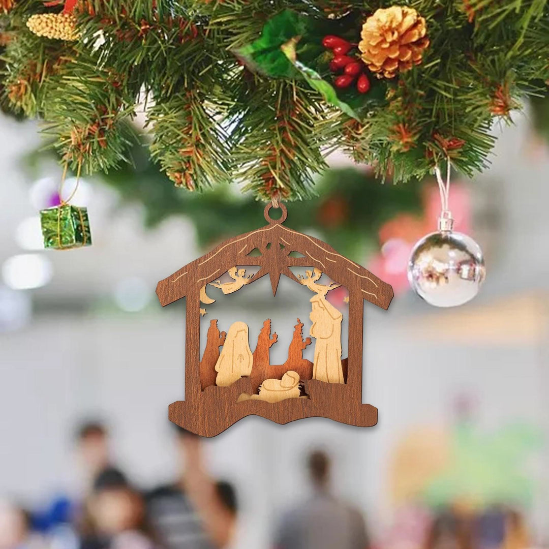 Christianartworkshop Klassischer Krippenanhänger im minimalistischen Stil, Weihnachtskrippe, hängende Ornamente - image 3