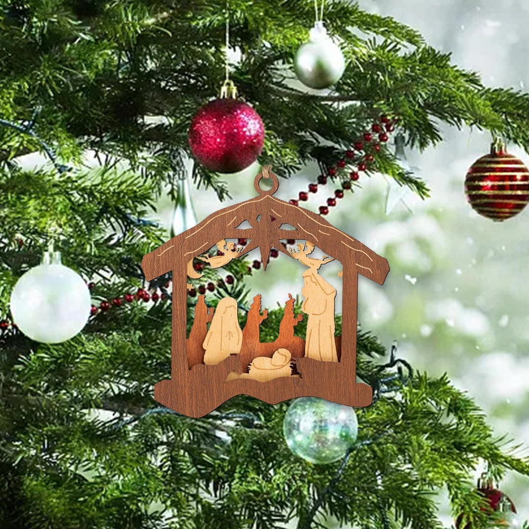 Christianartworkshop Klassischer Krippenanhänger im minimalistischen Stil, Weihnachtskrippe, hängende Ornamente - image 2