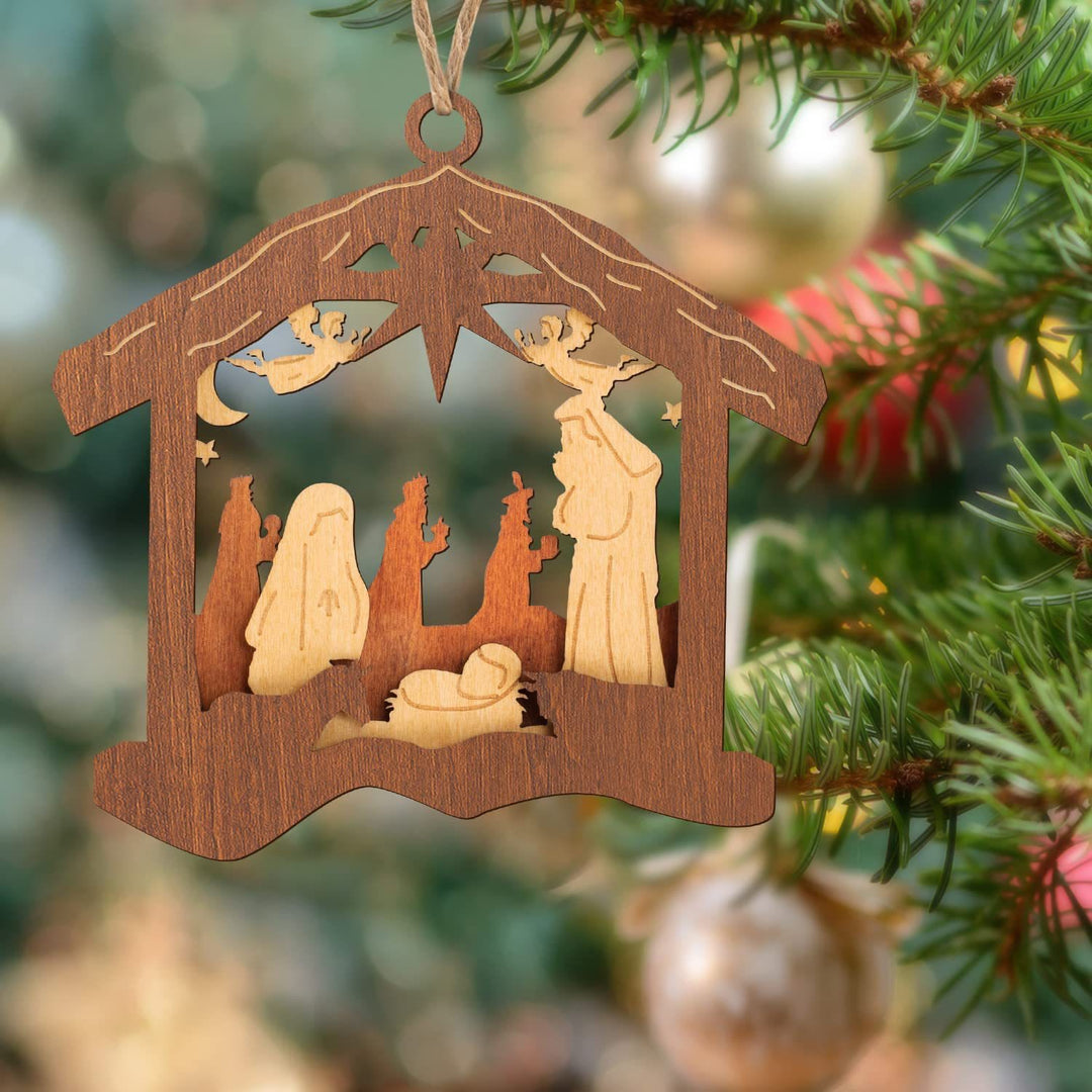 Christianartworkshop Klassischer Krippenanhänger im minimalistischen Stil, Weihnachtskrippe, hängende Ornamente - Weihnachtskrippe - image 0