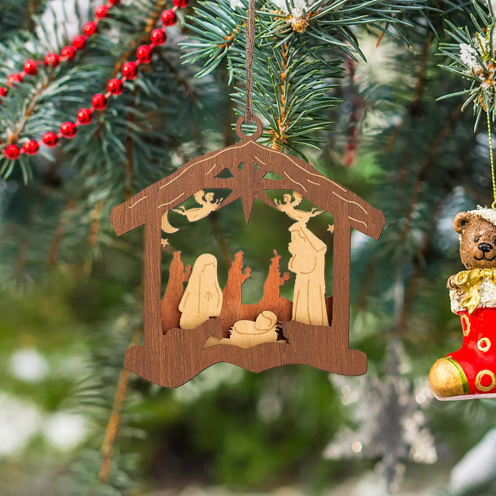 Christianartworkshop Klassischer Krippenanhänger im minimalistischen Stil, Weihnachtskrippe, hängende Ornamente - image 1