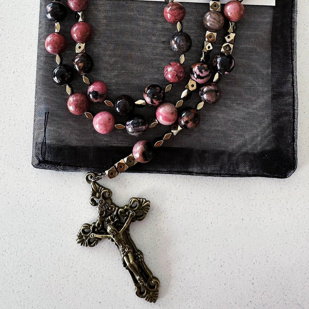 Christianartworkshop Wundertätige Medaille und Kruzifix, 6 mm, rund, mehrfarbig, natürlicher Rosenkranz mit schwarzer Linie