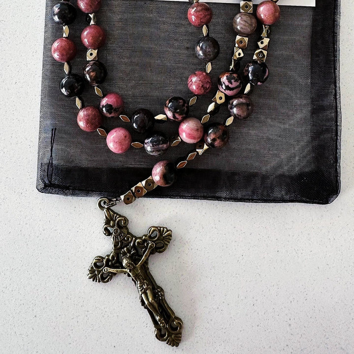 Christianartworkshop Wundertätige Medaille und Kruzifix, 6 mm, rund, mehrfarbig, natürlicher Rosenkranz mit schwarzer Linie
