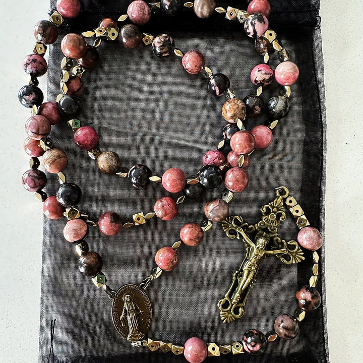 Christianartworkshop Wundertätige Medaille und Kruzifix, 6 mm, rund, mehrfarbig, natürlicher Rosenkranz mit schwarzer Linie