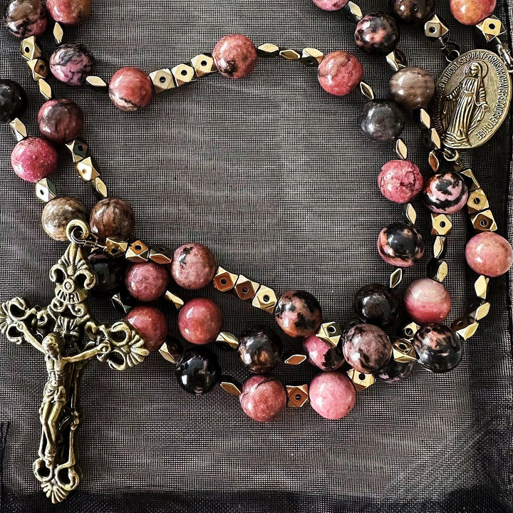 Christianartworkshop Wundertätige Medaille und Kruzifix, 6 mm, rund, mehrfarbig, natürlicher Rosenkranz mit schwarzer Linie