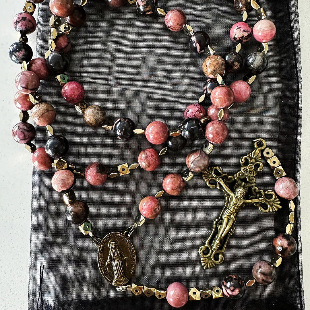 Christianartworkshop Wundertätige Medaille und Kruzifix, 6 mm, rund, mehrfarbig, natürlicher Rosenkranz mit schwarzer Linie