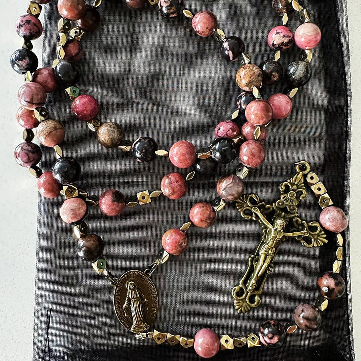 Christianartworkshop Wundertätige Medaille und Kruzifix, 6 mm, rund, mehrfarbig, natürlicher Rosenkranz mit schwarzer Linie