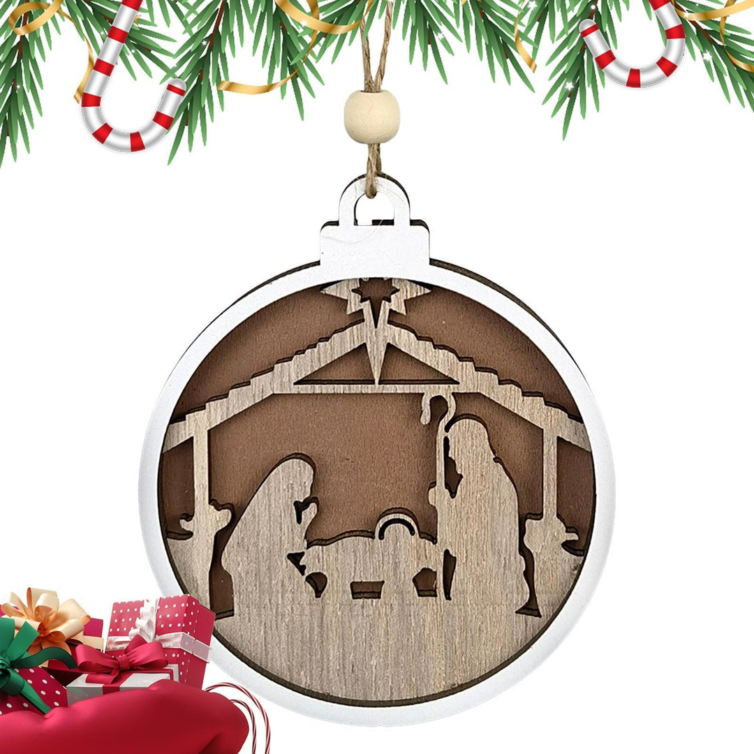 Christianartworkshop Minimalistischer Stil, mehrschichtiger Anhänger aus Holz mit Jesus-Krippenszene, Weihnachtskrippe, hängende Ornamente - Weihnachtskrippe - image 0